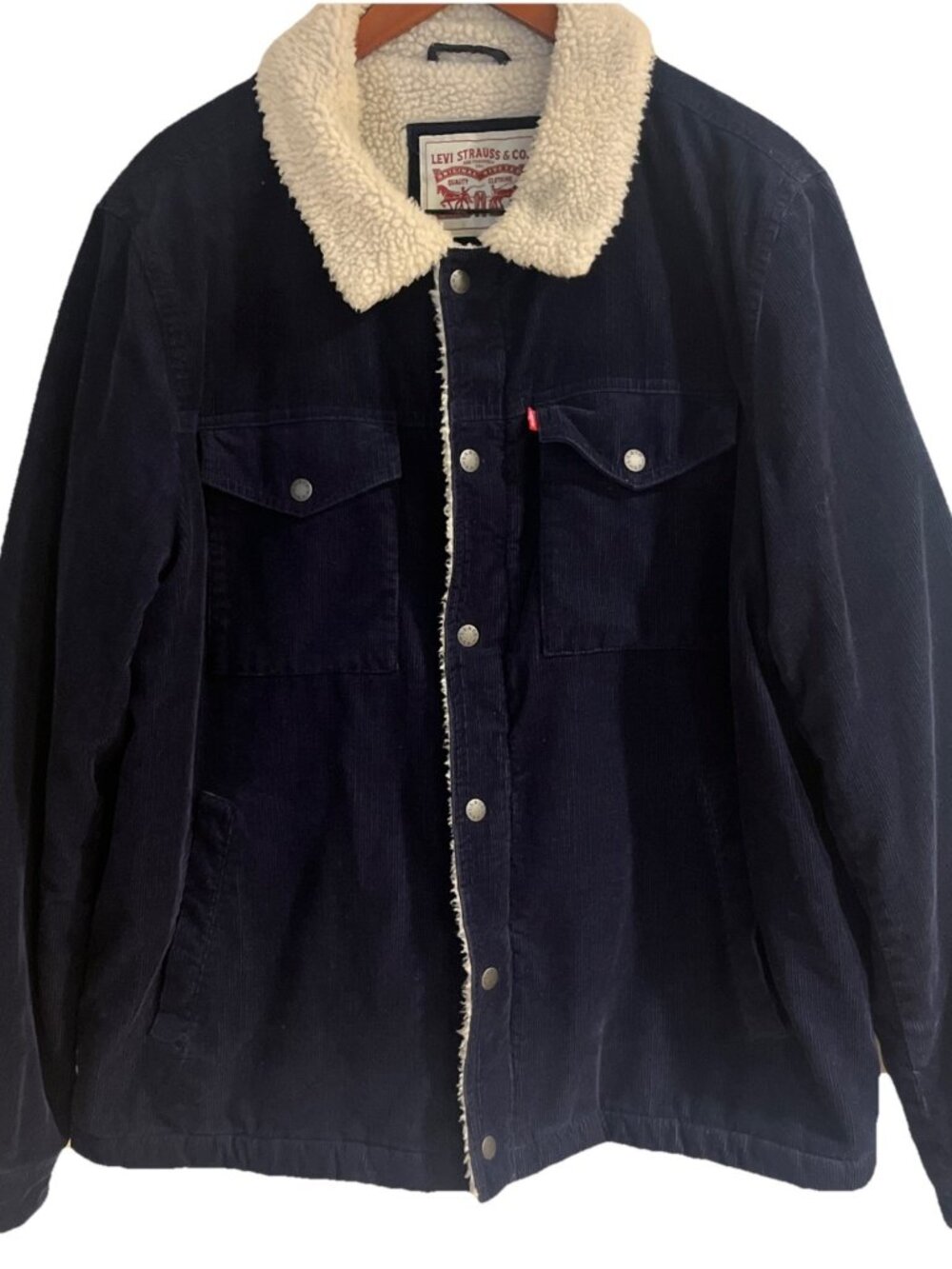 Levi's Corduroy Sherpa Lined Trucker Jacket Chore Barn MMen's XL Dark Blue